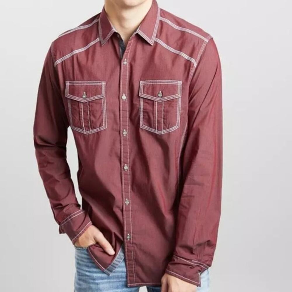 BKE Athletic Fit Burgundy White Button Down Shirt Medium
